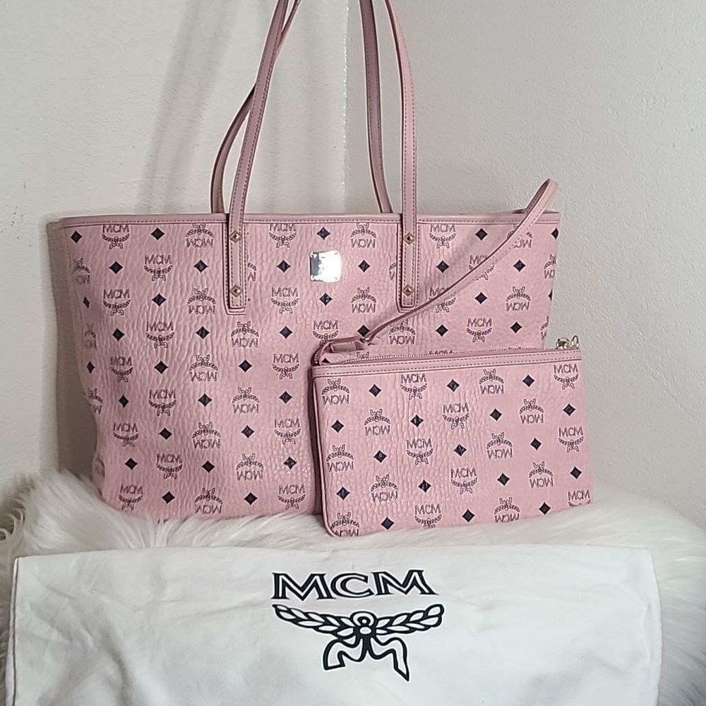 ๐ฏAuthenticโMCM Visetos Pink Tote Bag with Pouch ๐